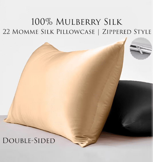 Image of a luxurious 22 Momme Beauty Silk Pillowcase in a rich, elegant color. The pillowcase is displayed attractively, suggesting its high quality and soft texture. The setting conveys the idea of comfort and luxury, making it an ideal Christmas gift for doctors.